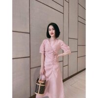 đầm linen nhún eo