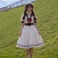 Đầm lolita cổ thủy thủ phối nơ 4 màu xinh xắn (Kèm ảnh thật)