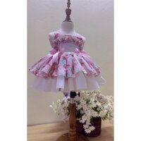 Đầm lolita hoa hồng yếm bèo 2 nơ buộc lưng