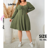 Đầm Lovito buộc dây màu trơn phong cách thường ngày dành cho nữ plus size LNL55103