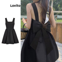 Đầm Lovito hở lưng đính nơ sau màu trơn dự tiệc cho nữ L74ED298