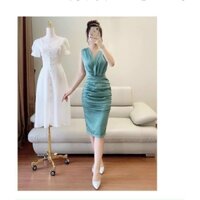 Đầm lụa body  cổ chéo nhún màu xinh tươi