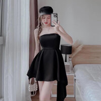 Đầm lụa đi tiệc cúp ngực màu đen tôn dáng, váy đen thiết kế lệch tà cúp ngực dáng ngắn sang chảnh