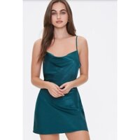 Đầm lụa f21 cổ đổ VNXK đầm satin mini dress body dáng ngắn 2 dây màu xanh xuất khẩu dư xịn