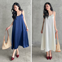 Đầm Lụa Hai dây sexy LOKOSA Váy maxi đi biển dáng dài suông trẻ trung màu đen trắng VD027