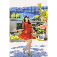 Đầm lụa hàn siêu nữ tính dạo phố - Đỏ cam