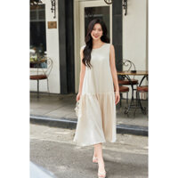 Đầm lụa kem không tay Lalastyle