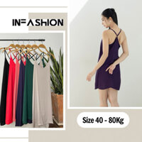 Đầm lụa ngủ, đầm mặc nhà 2 dây nữ cổ V yếm lưng gợi cảm có size lớn nhỏ thiết kế của Infashion