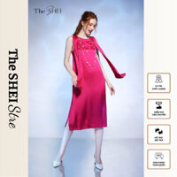 Đầm Lụa Thắt Nơ Dáng Dài The SHEI- Màu Hồng Cánh Sen  - TSD092240