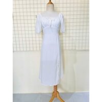 Đầm Lụa Trắng Đi Tiệc Tay Bo Xẻ Tà Trẻ Trung Thanh Lịch Màu Trắng