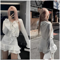 Đầm Lụa Trắng Liền Bèo Cổ Tay Loe Sexy Cho Cô Nàng Cá Tính TH169