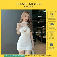 Đầm lưới nhúm body khoét ngực tag hoa dây cổ (có sẵn, hình thật) THẢO NGỌC STORE