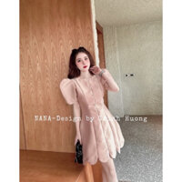Đầm  lượn gấu tay bồng tiểu thư hàng chuẩn ảnh shop tự chụp  Hàng chính chủ NANA- Chất liệu tapta siêu đẹp Màu hồng