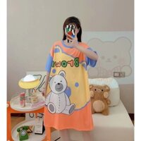 Đầm mặc nhà cotton lụa, Váy ngủ nữ hoạt hình dễ thương, Đầm Bầu Bigsize thun cotton dày dặn mịn mát, mã VNO1