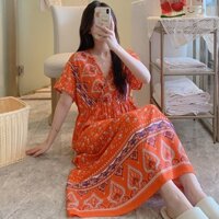 Đầm mặc nhà váy mặc bầu fom rộng tay áo cánh dơi chất lanh mịn mát xinh mùa hè