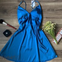 Đầm mặc ở nhà dành cho nữ, chất lụa mềm mại, thắt nơ lưng nữ tính