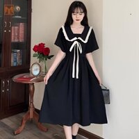 Đầm Marbit Nữ Mùa Hè Phong Cách Mới Đại Học Phong Cách Phối Ren Đen Váy Dài Mới