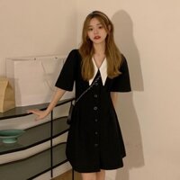 Đầm màu đen đơn giản phong cách mùa hè thời trang Hàn Quốc kích thước lớn dành cho nữ *