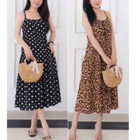 Đầm maxi 2 dây beo bi dáng suông đuôi cá vải lanh mát - Váy maxi đi biển hai dây siêu mát mặc nhà trung niên VA001