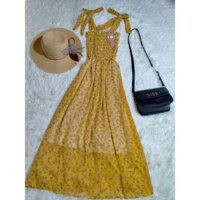 Đầm maxi 2 dây cột nơ voan hoa nhí 2 lớp,đi biển