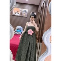 Đầm Maxi 2 Dây Dáng Dài Caro Form Rộng - Váy Suông Nữ Caro Bo Thun Dễ Thương