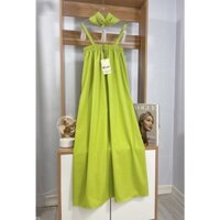 Đầm maxi 2 dây dáng dài rộng chun ngưc, váy 2 dây đi biển bầu bí thoải mái - XANH CỐM