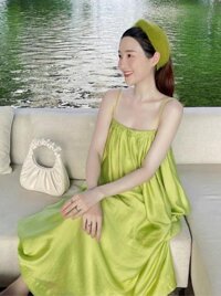 Đầm maxi 2 dây dáng dài rộng chun ngưc, váy 2 dây đi biển bầu bí xinh xắn - Xanh biển - free size <62kg