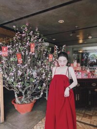 Đầm maxi 2 dây dáng dài rộng chun ngưc, váy 2 dây đi biển bầu bí thoải mái - ĐỎ