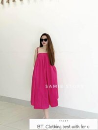 Đầm maxi 2 dây dáng dài rộng chun ngưc, váy 2 dây đi biển bầu bí thoải mái - HỒNG