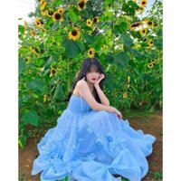 Đầm maxi 2 dây đính nơ chân váy xòe chất tơ lụa cao cấp,