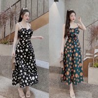 đầm maxi 2 dây form dài chấm bi trẻ trung phối túi