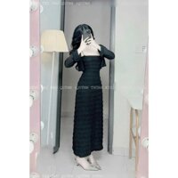 Đầm maxi 2 dây mặc đi biển chất ren sóng y mẫu kèm khoác giấy tay dài có 2 màu đen và trắng