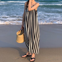 Đầm maxi 2 dây sọc đen trắng