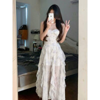 ĐẦM MAXI 2 DÂY VOAN HOA PHỐI BÈO SIÊU XINH