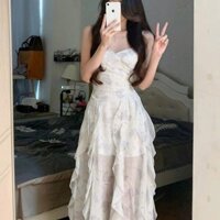 Đầm Maxi 2 Dây Voan Hoa Phối Bèo Siêu Xinh Nữ Dress Nhung Váy