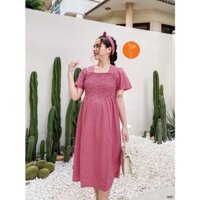 Đầm Maxi bầu chấm bi bo gân nhún ngực-3057