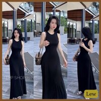 Đầm maxi body ba lỗ dài, váy sát nách qua gối sang chảnh tôn dáng thun gân màu đen kiểu hàn quốc, đầm maxi đi biển