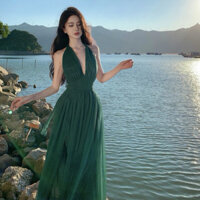 Đầm maxi Boho màu xanh lá gợi cảm