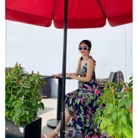 Đầm Maxi Cánh Tiên Xẻ Tà Đi Biển Siêu Xinh Họa Tiết Nền Xanh Đen ( nhiều size)