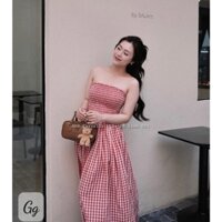 Đầm maxi caro cúp ngực, đầm váy quây xoè đi biển chất liệu kẻ caro nhiều màu hottrend cho nàng đi chơi, đi du lịch biển
