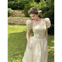 Đầm maxi cổ tròn khoét vai,váy voan hoa đi tiệc, đi du lịch VM4203