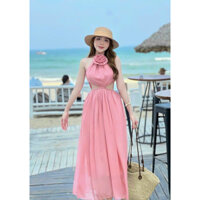 ĐẦM MAXI CỔ YẾM CÀI HOA KHOÉT EO ĐI BIỂN DẠ PHỐ(có mút ngực)O