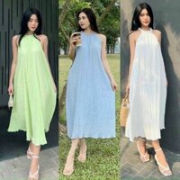 Đầm Maxi Cổ Yếm Đi Biển Form Dài Siêu Nữ Tính Chất Đũi Xốp Mềm Mại  - DY018