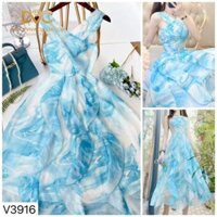 Đầm Maxi Cổ Yếm Đính Cườm Đi Biển Cực Xinh Cho Nữ, Chất Voan Đính Cườm, 1 Màu Xanh💥