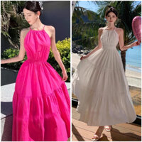 Đầm maxi cổ yếm hở lưng 2 màu