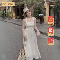 Đầm Maxi Cổ Yếm Meiko Đi Tiệc, Đi Du Lịch, Váy 02 Lớp Chất Vải Hoa In [Ảnh Thật, Gói Hộp]