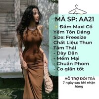 Đầm maxi cổ yếm siêu đẹp hình thật, đầm ôm dáng dài ôm sát body
