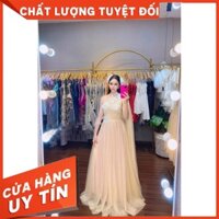 Đầm maxi dạ hội dự tiệc mặc cưới choàng vai lưới phối cườm lông công - size M/L (có ảnh/video thật) MS292V
