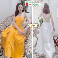 Đầm maxi dài 2 dây đi biển có mút ngực hở lưng đan dây cao cấp - Váy maxi 2 dây hở lưng đi biển xinh đẹp GM2100  ྇