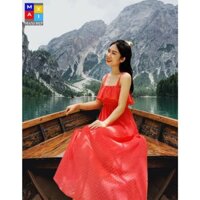Đầm Maxi Dài Đi Biển 2 Dây, Đầm Maxi dài thướt tha Màu Cam Họa Tiết Nổi Maxi Đẹp (Size Đến 75Kg)